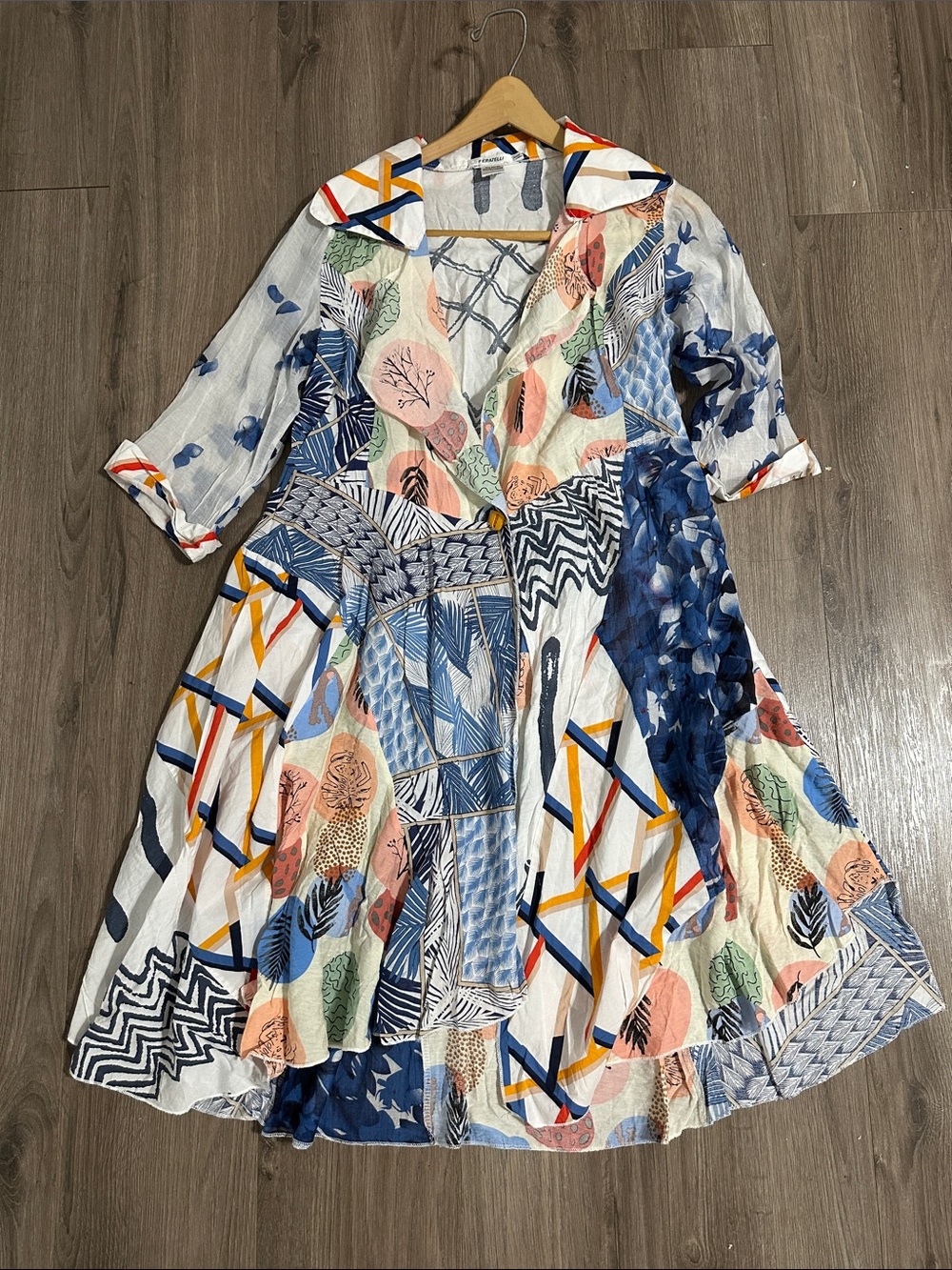 Abstract Multicolor Patterned Blazer-Style Jacket Large